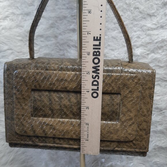 Vintage Beige Snake Skin Frame Top Handle Box Purse Handbag - Picture 5 of 9